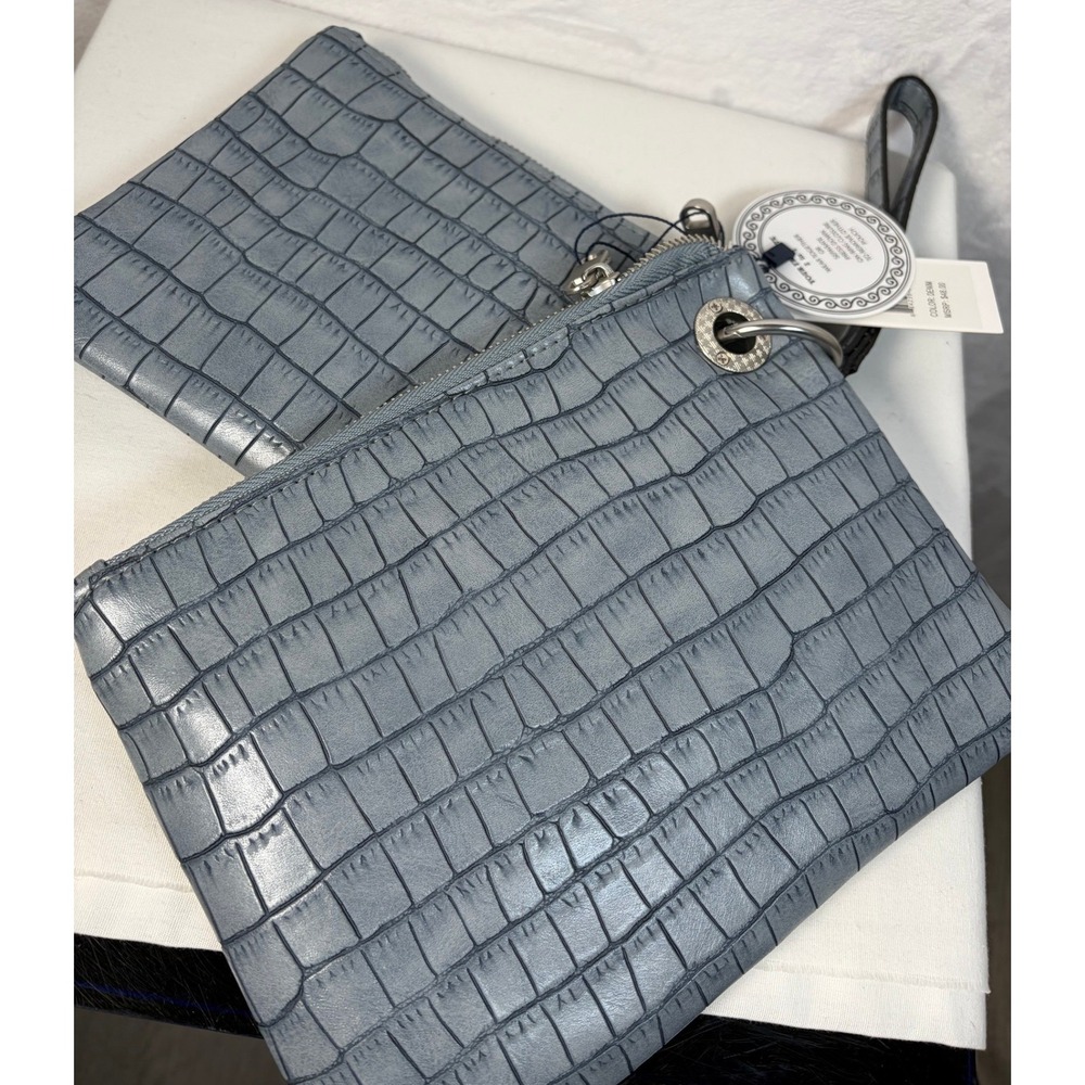 French Connection Blue Croc Embossed 2-in-1 Pouch Bag NEW